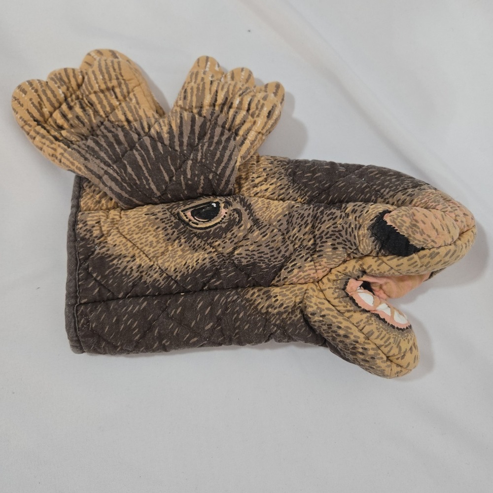 Vintage 1992 Boston Warehouse Moose Oven Mitt Hand Puppet Cabin Kitchen Decor
